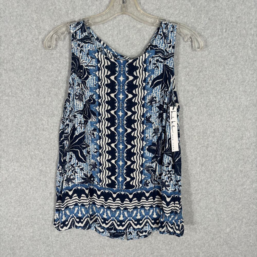 Nicole Miller Tank Top Womens Small Blue Blouse Button Boho Cottage Resort Vaca